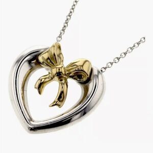 Tiffany & Co. 18K Gold & Sterling Silver Heart & Bow Ribbon Necklace
